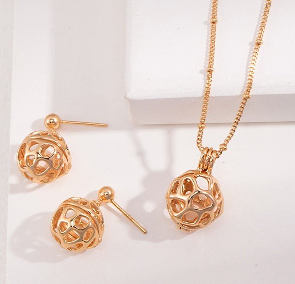 Fluid Lantern S925 Silver Jewelry Set - Earrings and Necklace in Silver and Gold - Amber Aura Jewelry