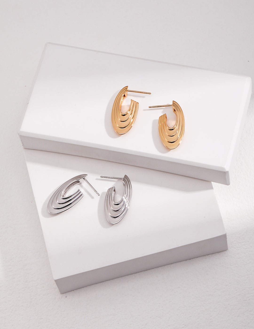 Layered Crescent S925 Silver Earrings - Available in Silver and Gold - Amber Aura Jewelry