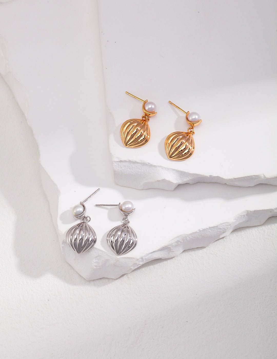 Pumpkin Shape Pearl S925 Silver Earrings - Available in Silver and Gold - Amber Aura Jewelry