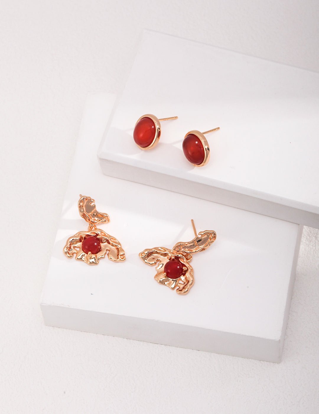 Vintage S925 Silver Earrings with Red Agate - Available in Silver and Gold - Amber Aura Jewelry